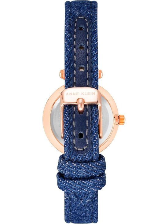 Anne Klein Women\'s Rose Gold Blue Leather Strap Analog Japanese Quartz Watch